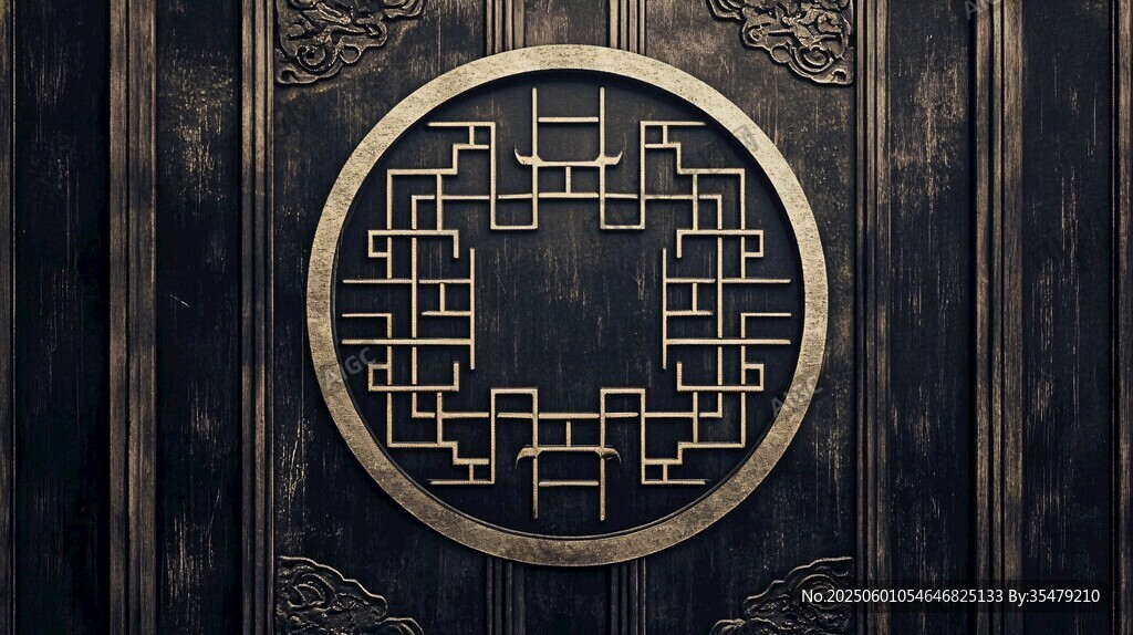 中式复古雕花圆形装饰图案