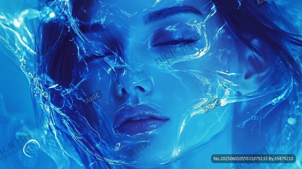 水中梦幻闭眼的美丽女性