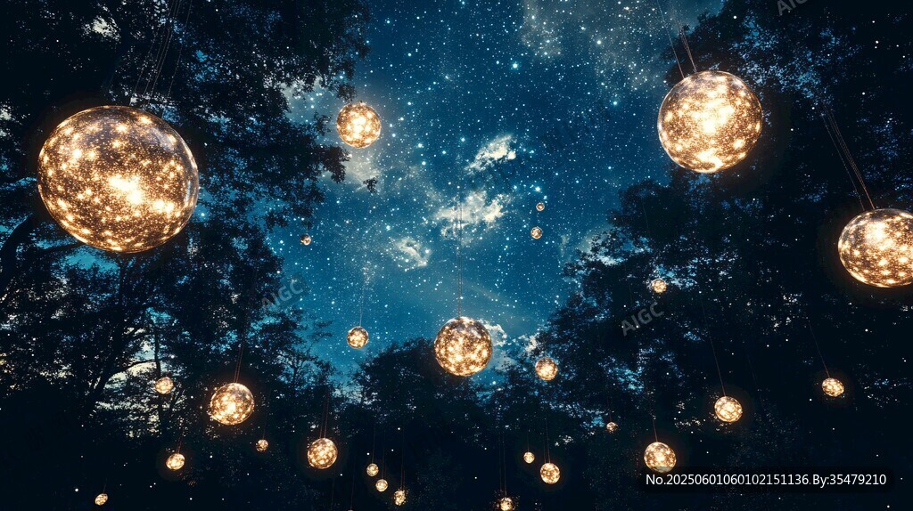 梦幻星空下的璀璨球形灯