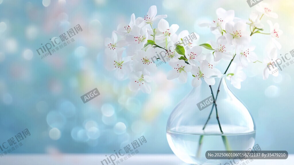 玻璃花瓶中的素雅白花