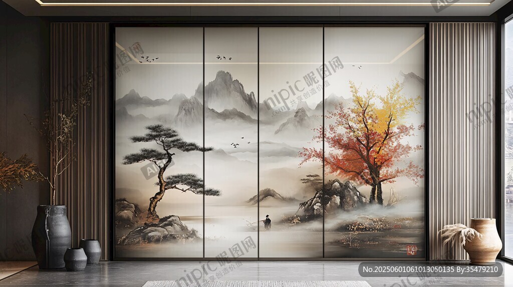 中式山水艺术屏风装饰画