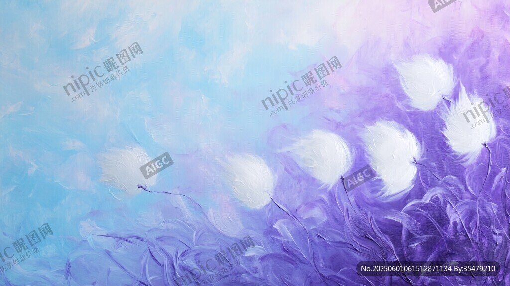 梦幻蓝紫背景下的白色绒球