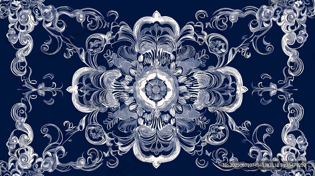 蓝白典雅花纹图案设计