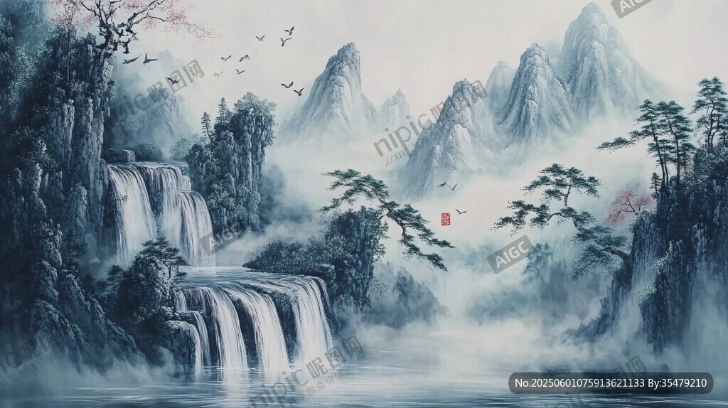 水墨山水间的诗意自然画卷