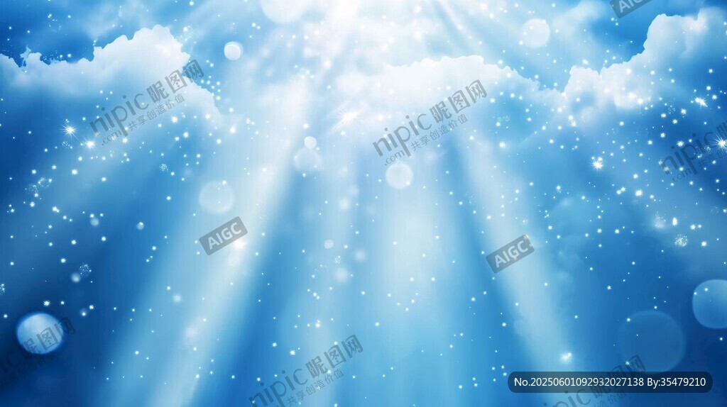 梦幻蓝色天空与光束美景