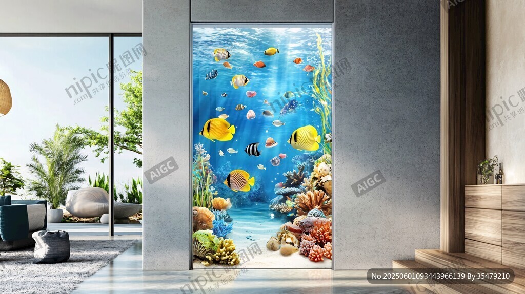 室内海洋风立体壁画景观
