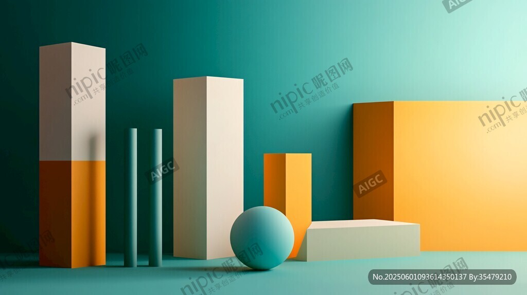 多彩几何立体组合场景