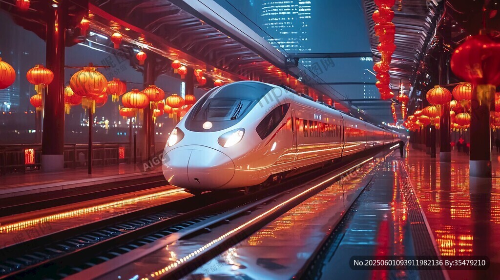 高铁穿行于红灯笼站台
