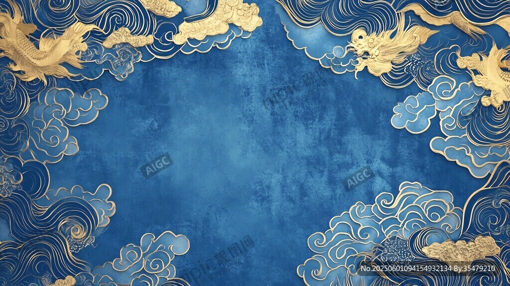 蓝底金纹中式祥瑞背景图