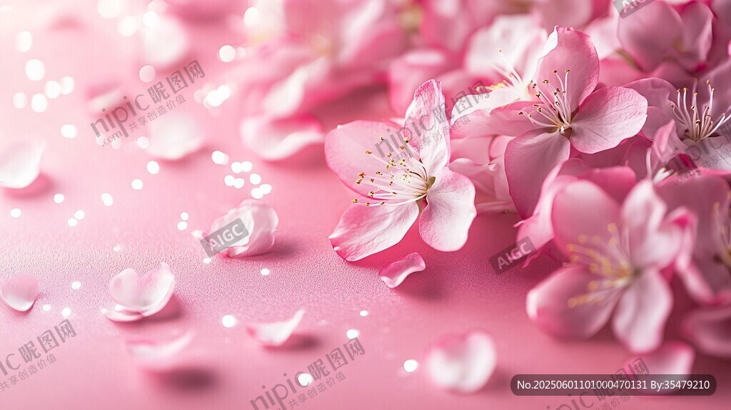 浪漫粉色樱花花瓣散落