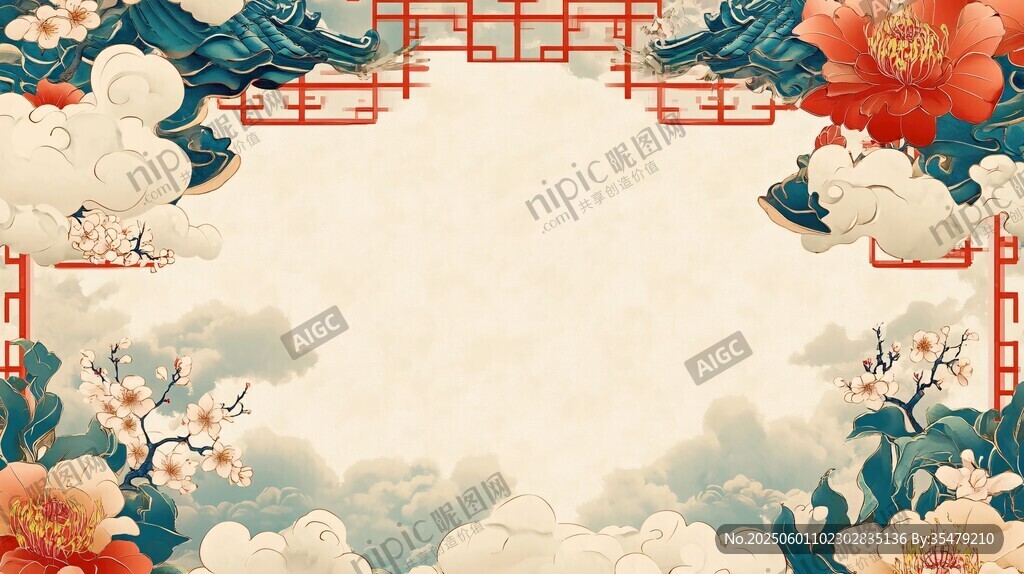中式花鸟云纹古典边框图