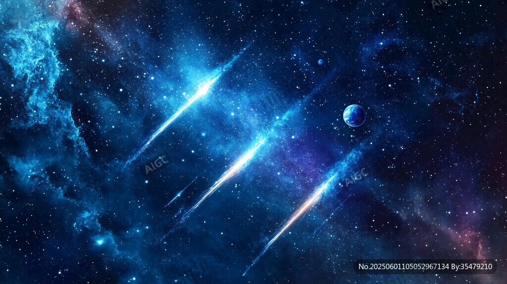 梦幻星空下的流星与星球