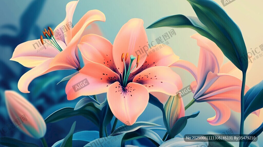梦幻粉色百合花插画