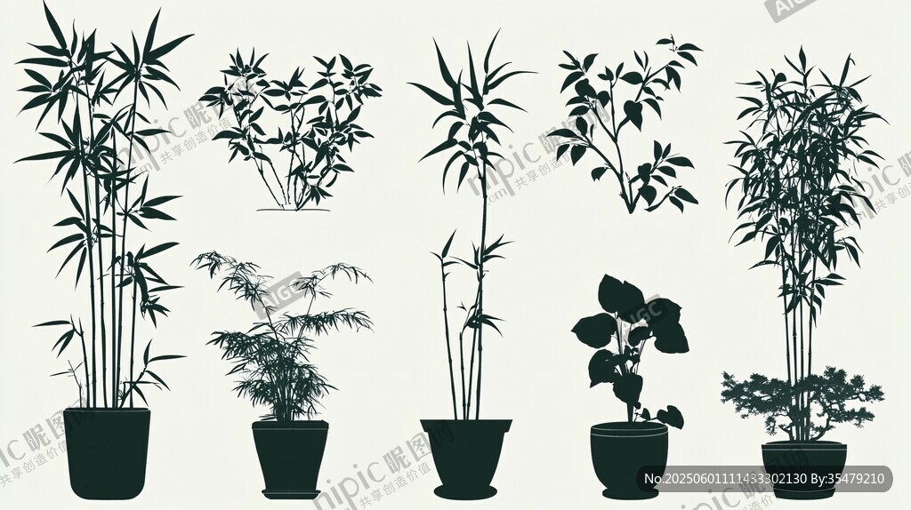 盆栽竹子剪影素材集合