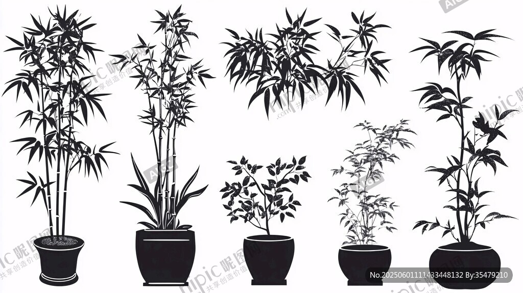 盆栽竹子剪影集合