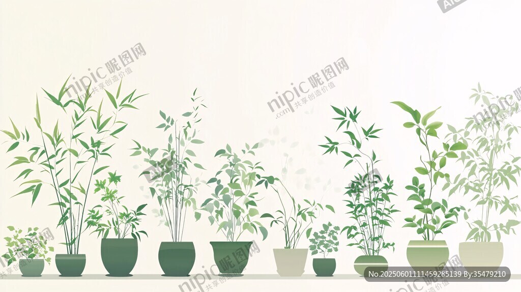 一排清新盆栽绿植展示