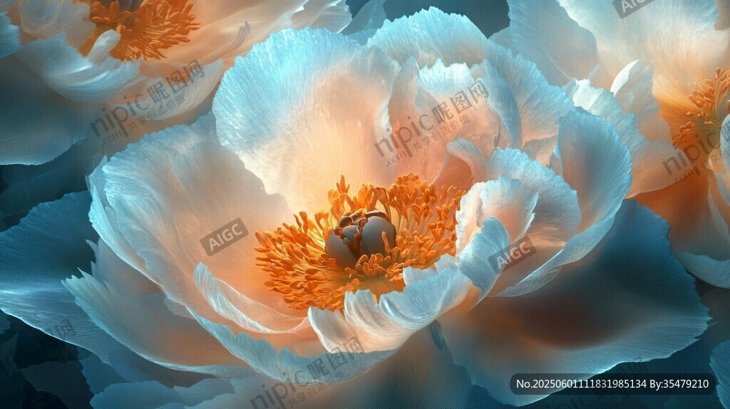 梦幻蓝粉牡丹花特写