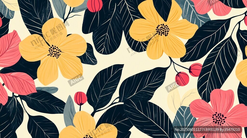 花卉植物图案 清新插画风