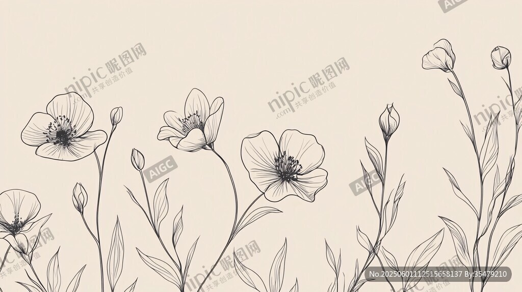 手绘花卉边框插画