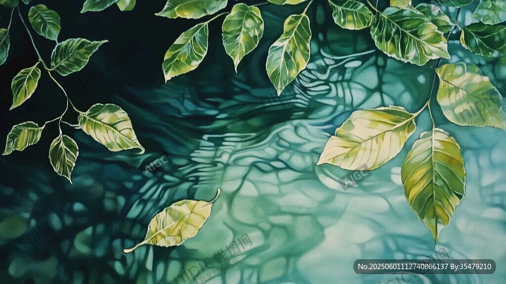 绿叶映水的自然诗意画面