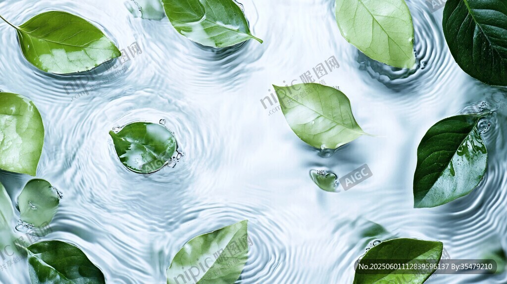绿叶浮于水面的自然景象