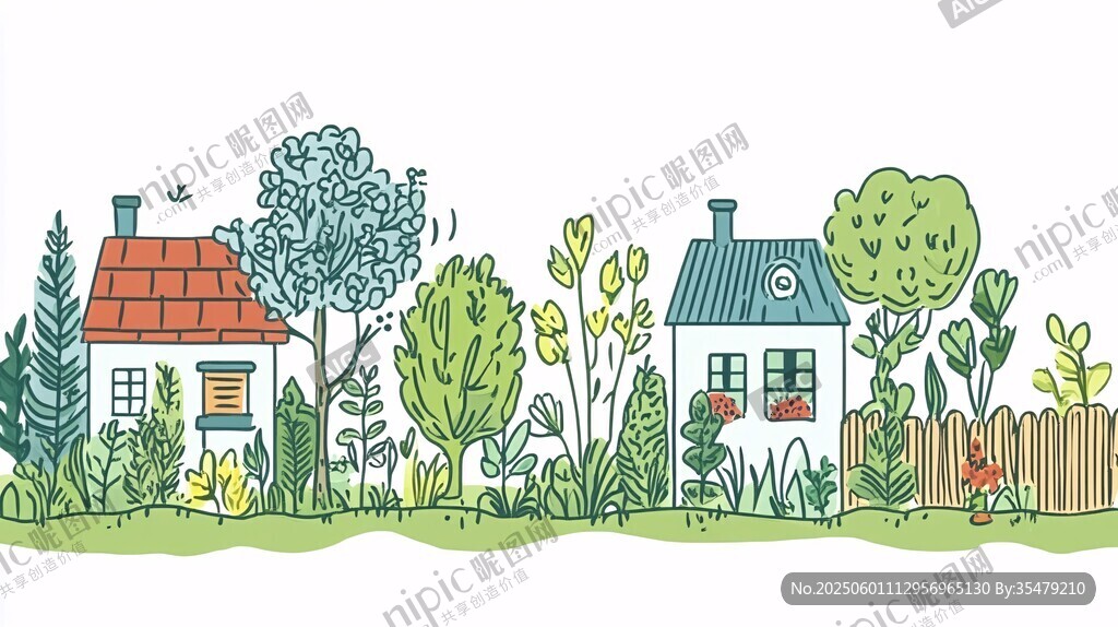田园小屋风景插画