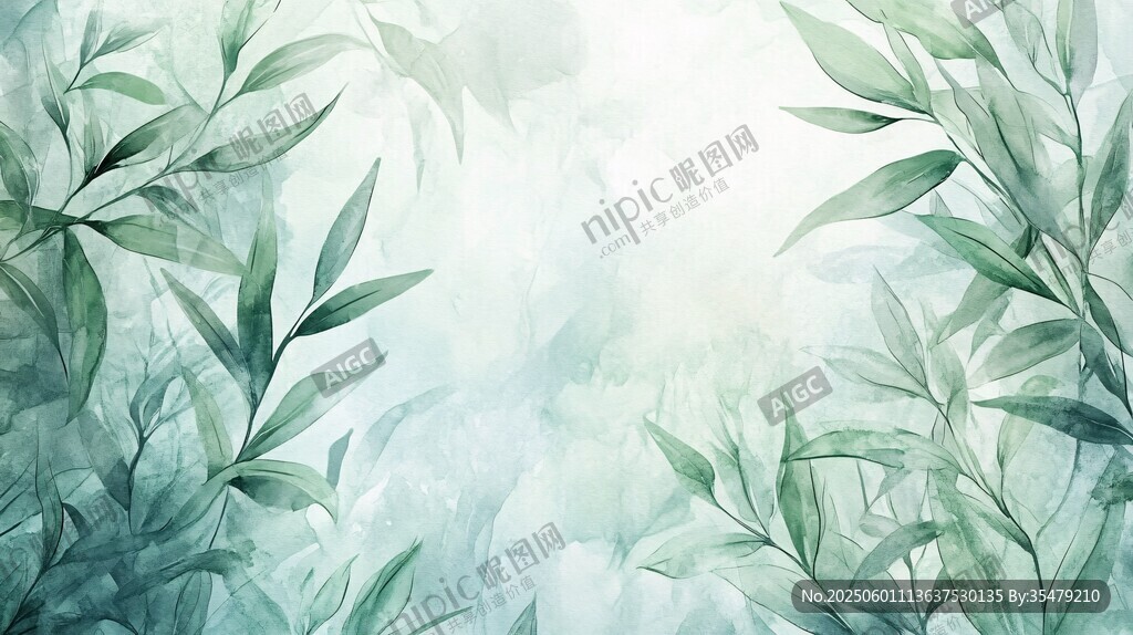 清新绿植水彩背景图