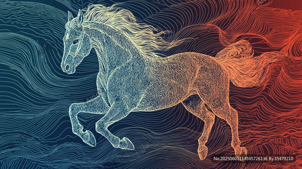 奔腾骏马 梦幻线条艺术图