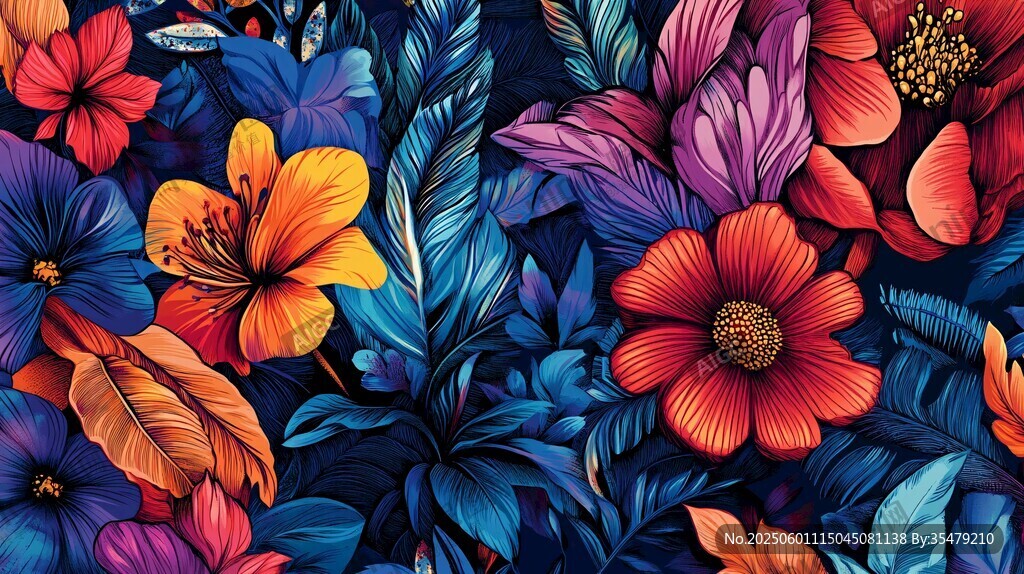 绚丽多彩的热带花卉图案
