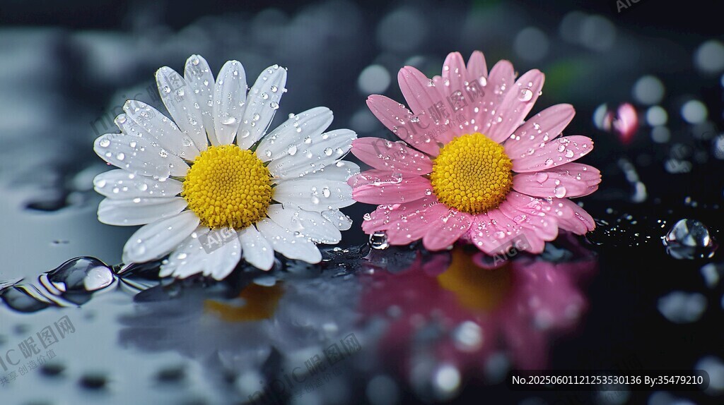 雨中雏菊 清新双花映水珠