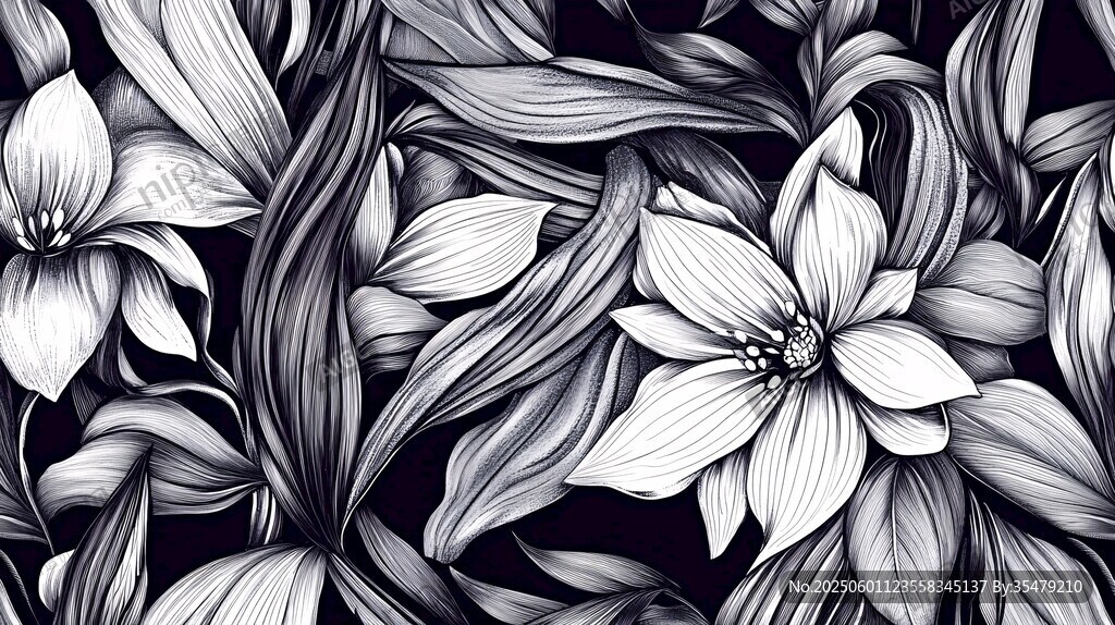 黑白花卉图案纹理背景图
