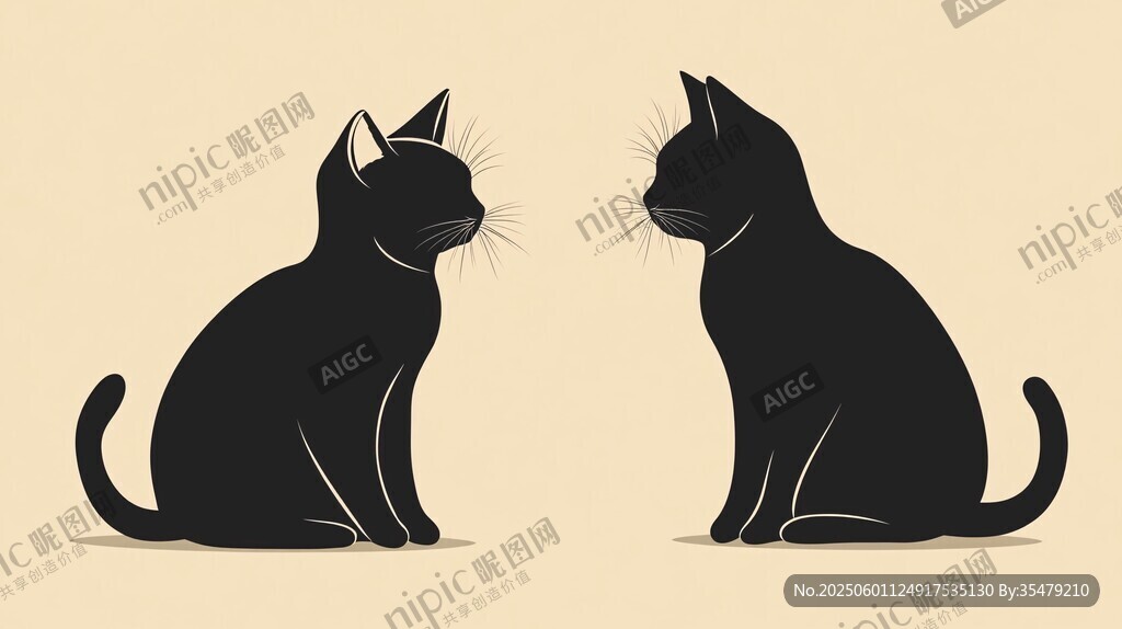 两只黑猫对视插画