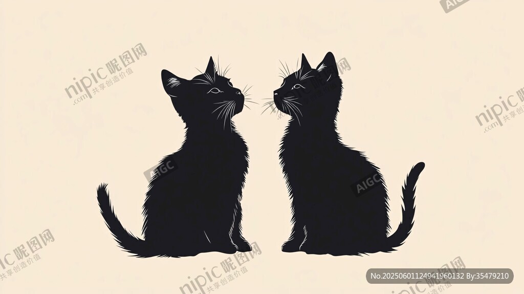 对视的两只黑猫剪影