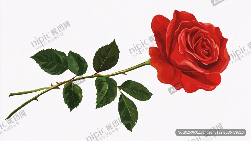 单枝红玫瑰插画