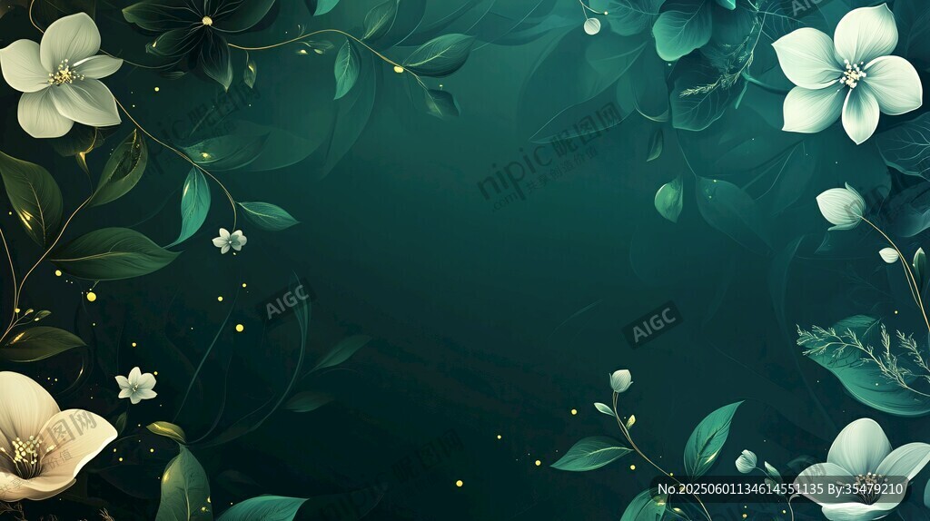 深绿背景的清新花卉图案