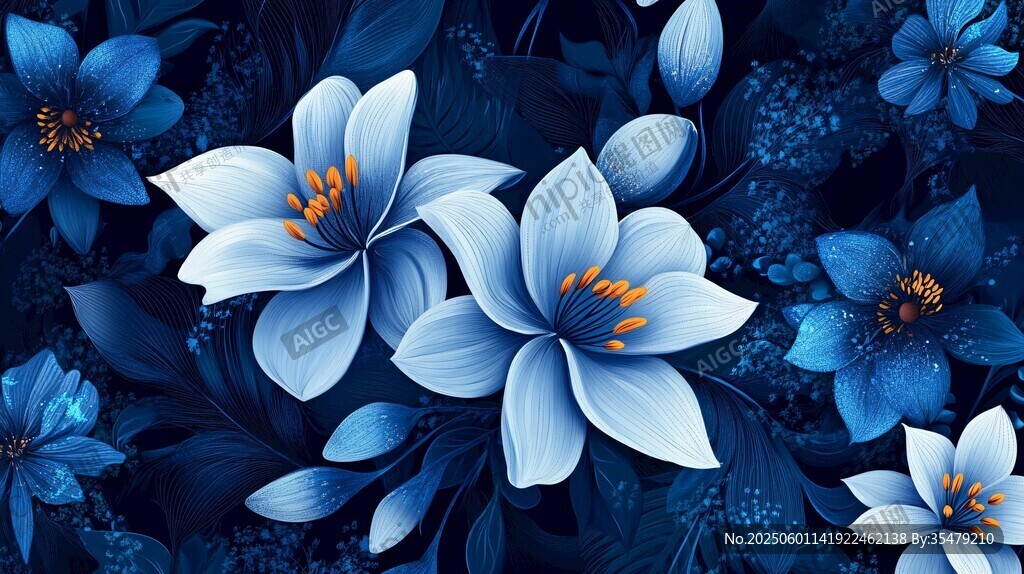 蓝调花卉图案背景设计