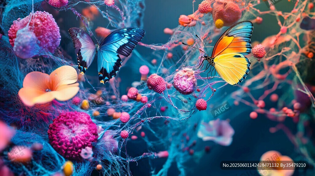 梦幻蝶舞花丛奇幻景象