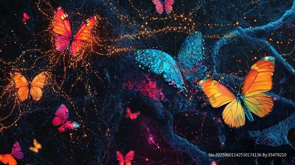 梦幻蝴蝶在神秘空间飞舞