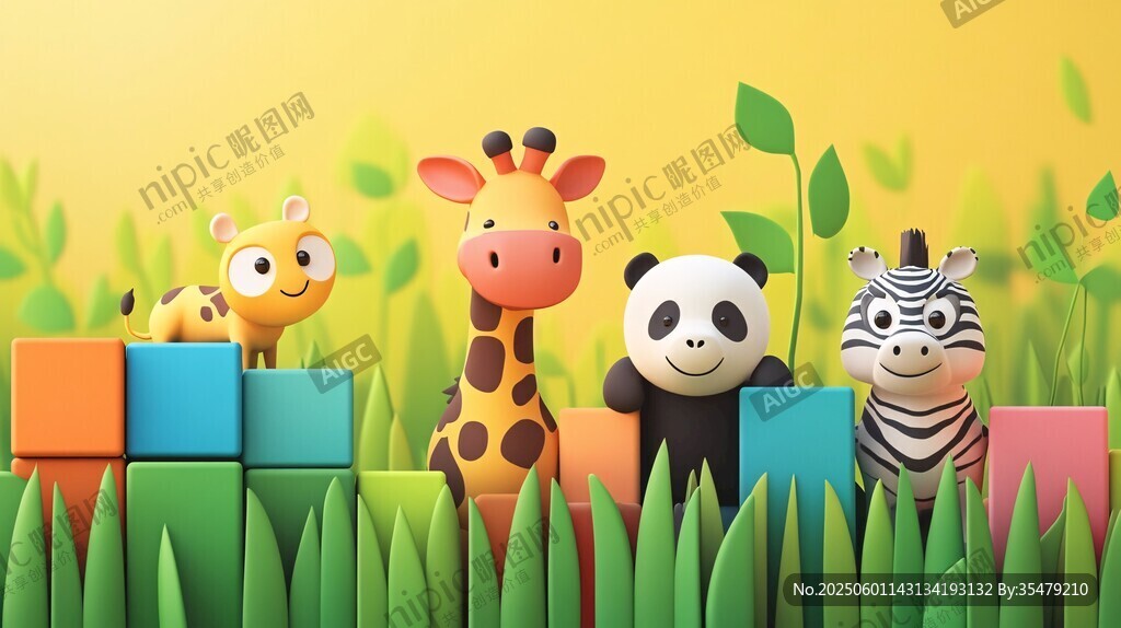 可爱动物们的欢乐积木时光