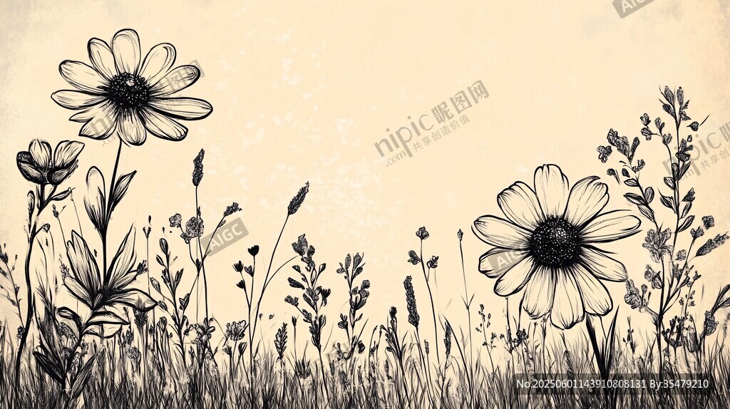 手绘花卉草地清新插画