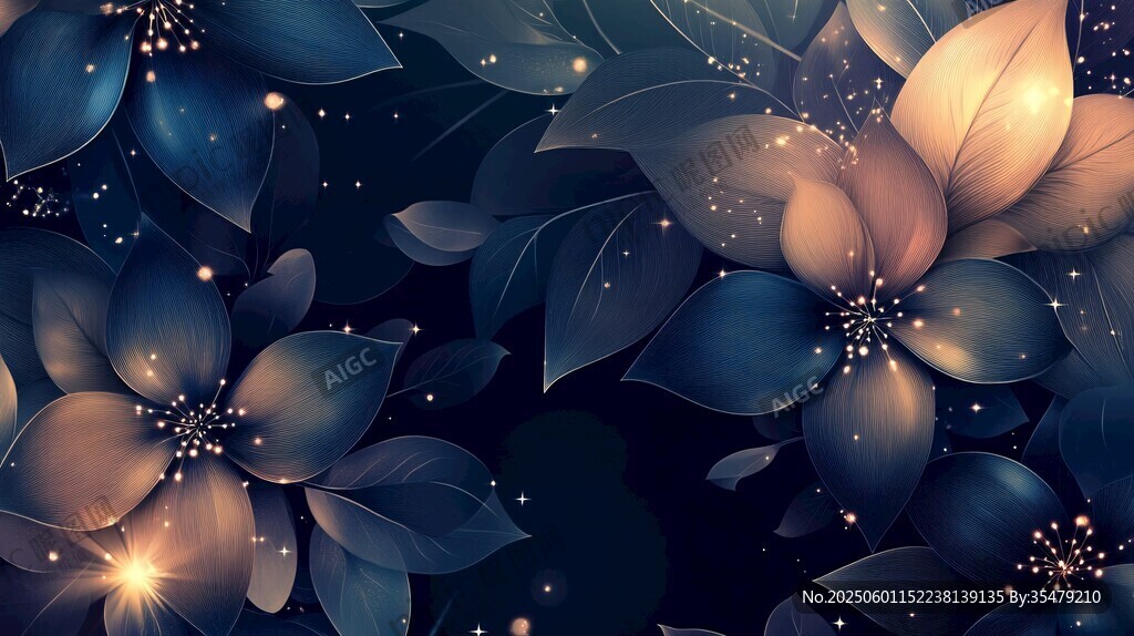 梦幻蓝金花卉背景图案