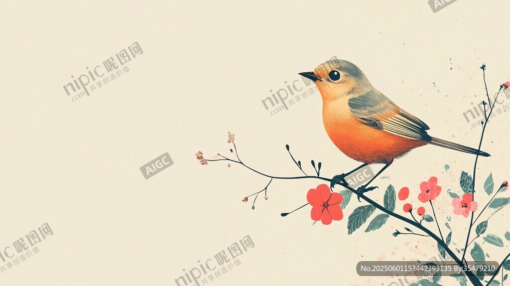枝头小鸟伴繁花