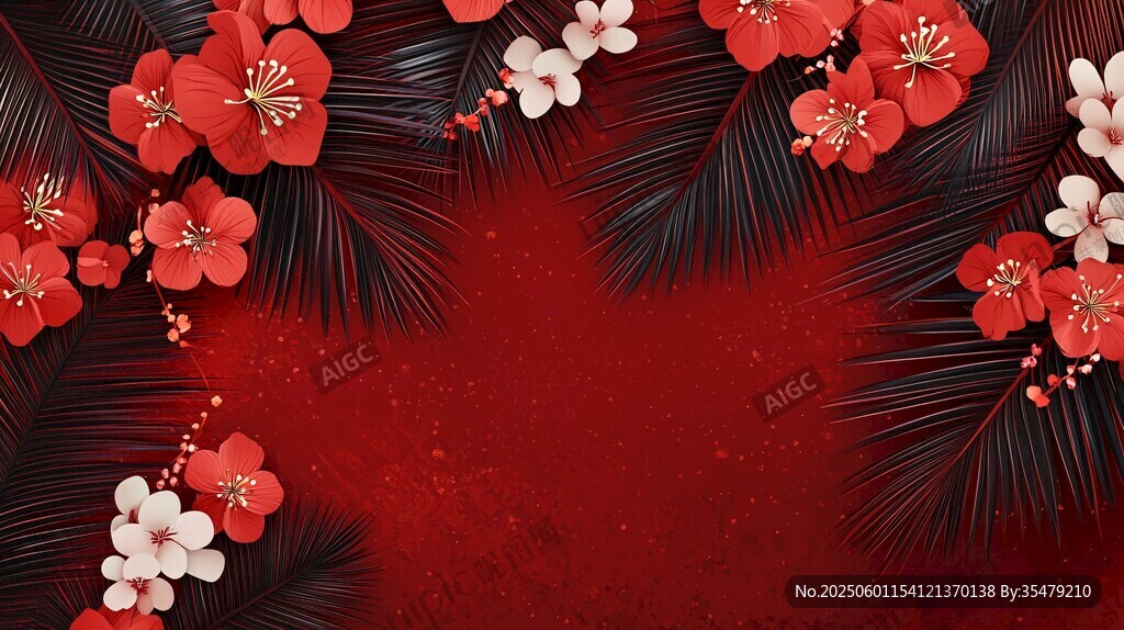 红底繁花中式喜庆背景图