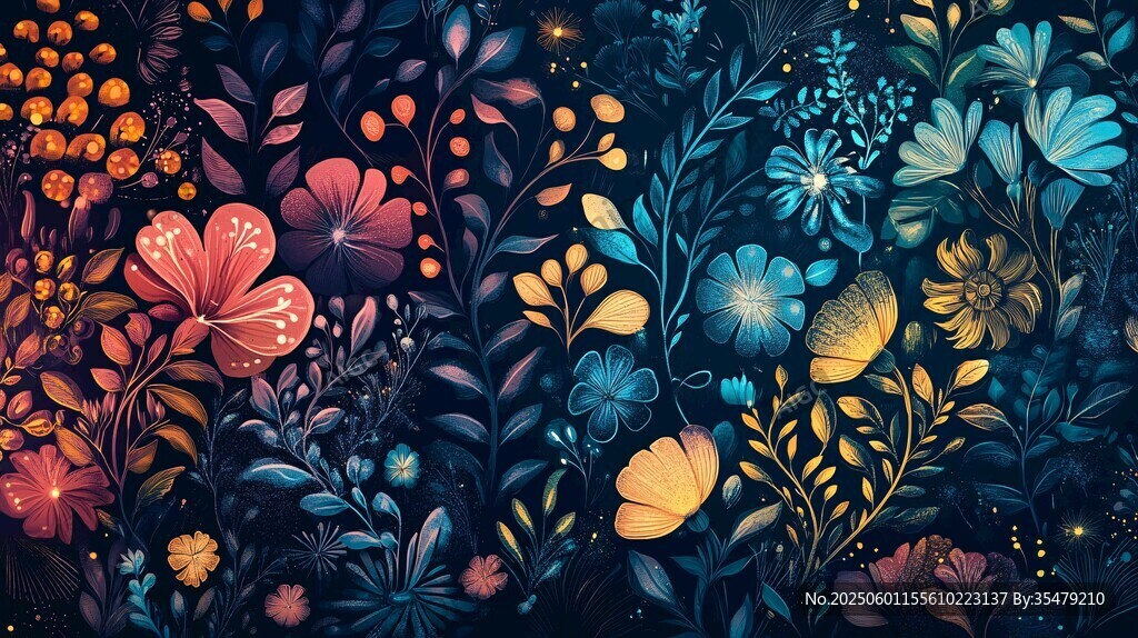 梦幻多彩花卉植物图案