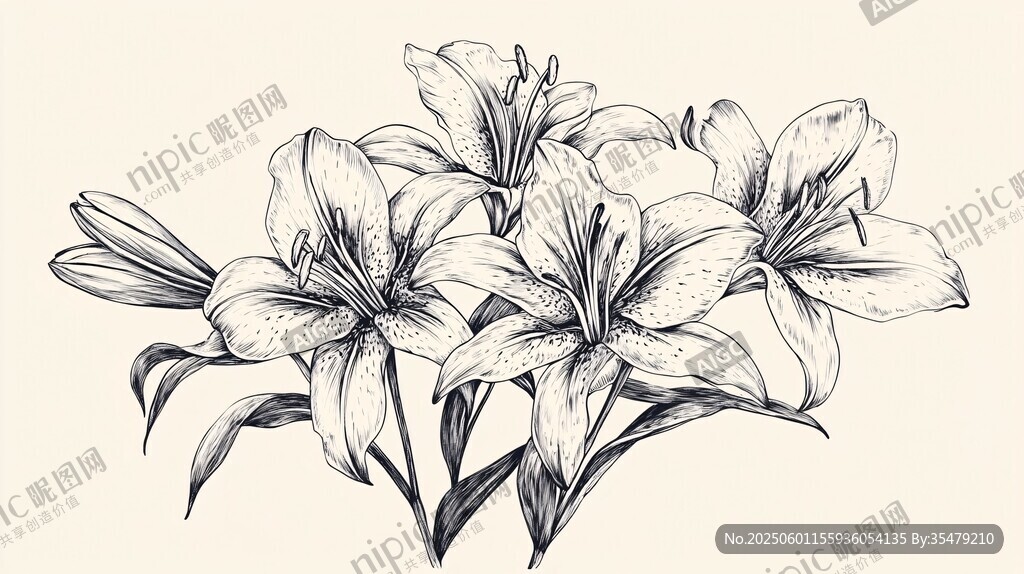 手绘百合花插画
