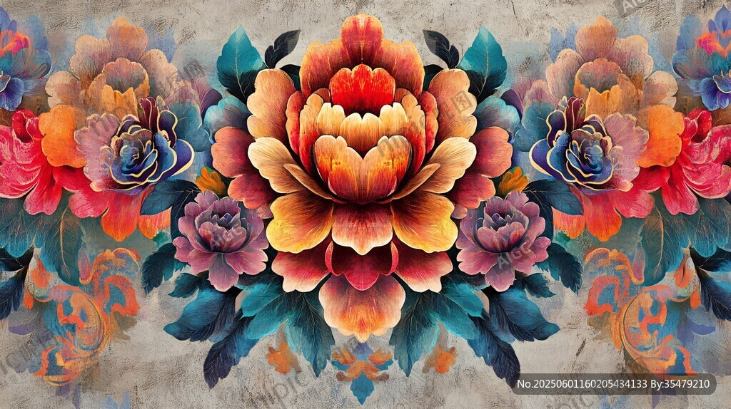 绚丽多彩花卉图案装饰画