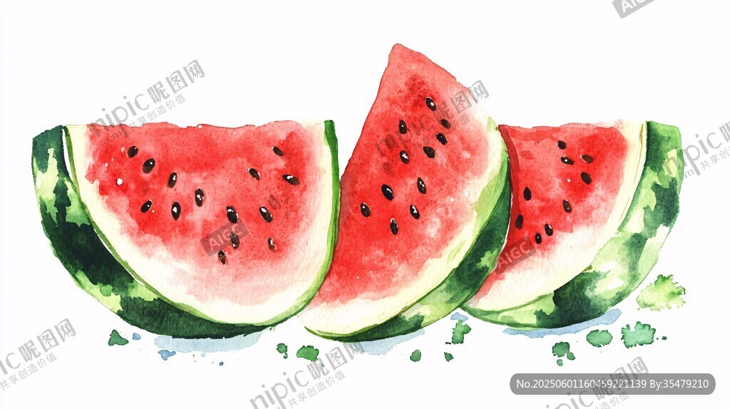 水彩风西瓜切片插画
