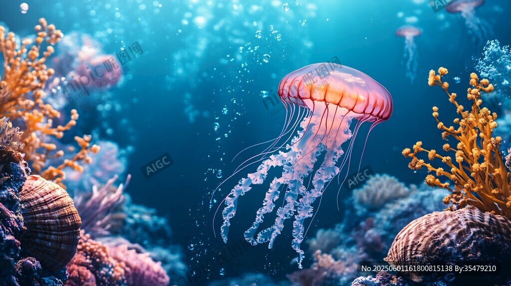 梦幻海底的水母悠然游动