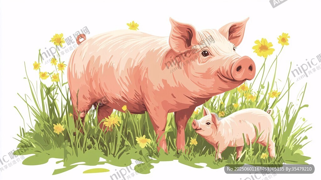 猪妈妈与小猪的温馨画面