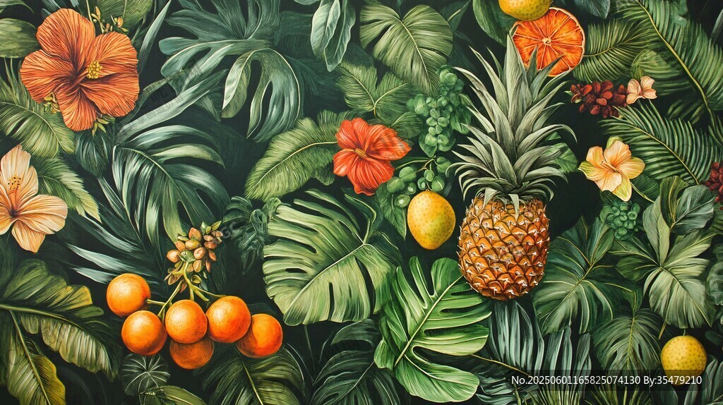 热带花卉水果植物插画